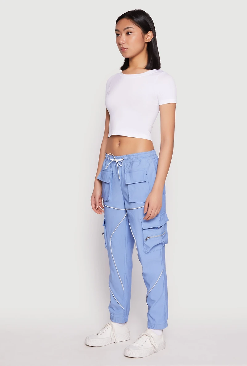 Contrast Piping Hyperstretch Cargo Joggers