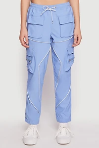 Womens Contrast Piping Hyperstretch Cargo Joggers, Blue, Size XL