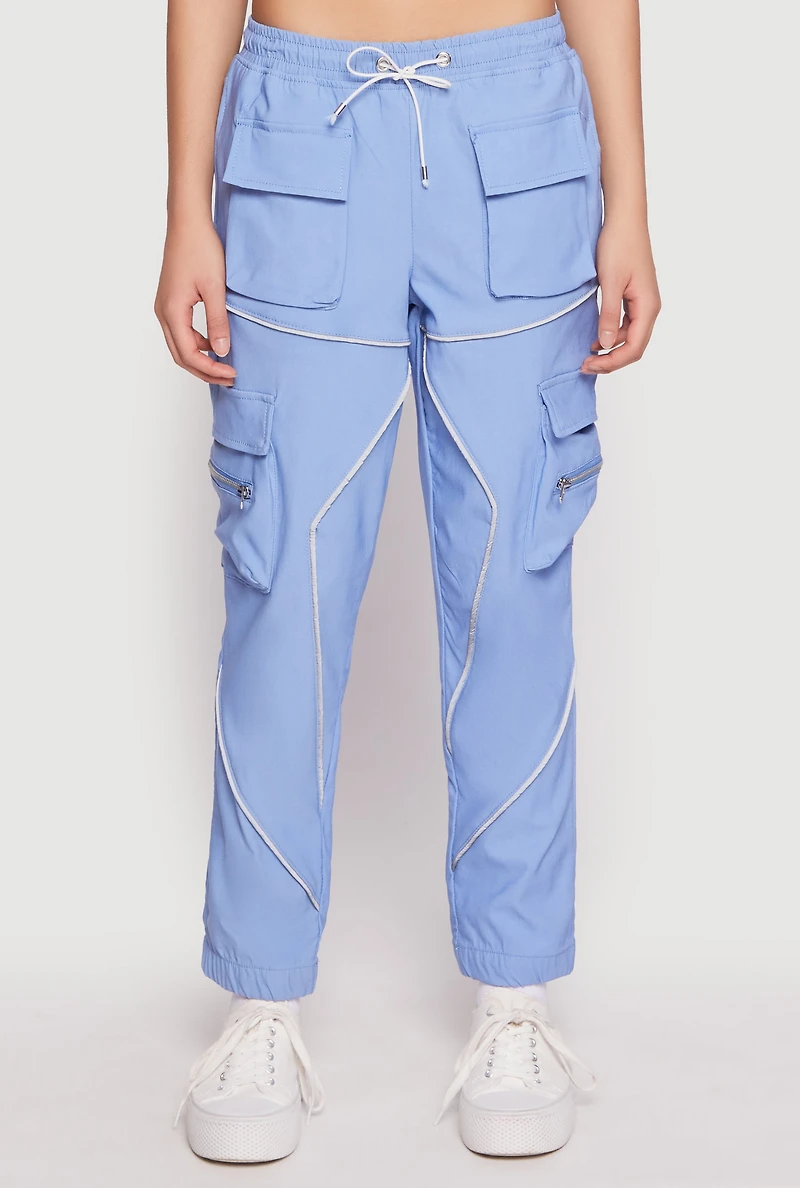 Womens Contrast Piping Hyperstretch Cargo Joggers,
