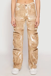 Womens Paint Splatter Zip Cargo Pants, Khaki, Size M