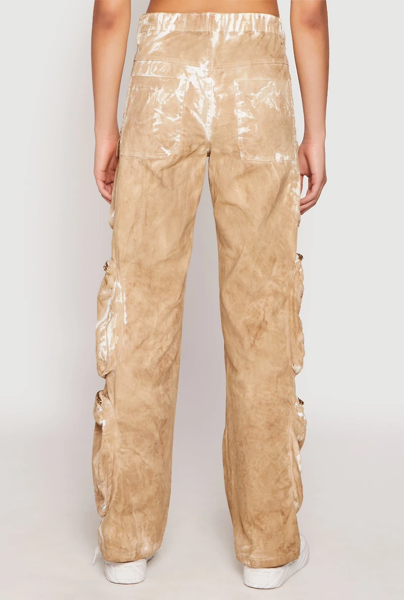 Womens Paint Splatter Zip Cargo Pants, Khaki, Size M