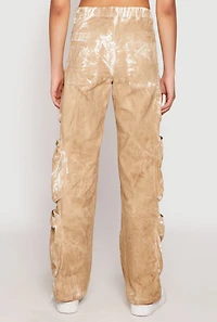 Womens Paint Splatter Zip Cargo Pants, Khaki, Size M