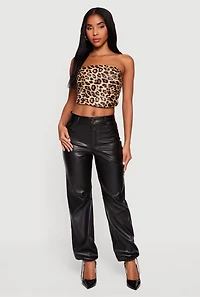 Womens Fleece Lined Faux Leather Joggers, Black, Size S