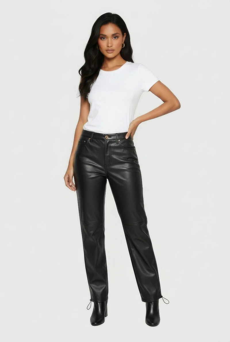 Fleece Lined Faux Leather Joggers