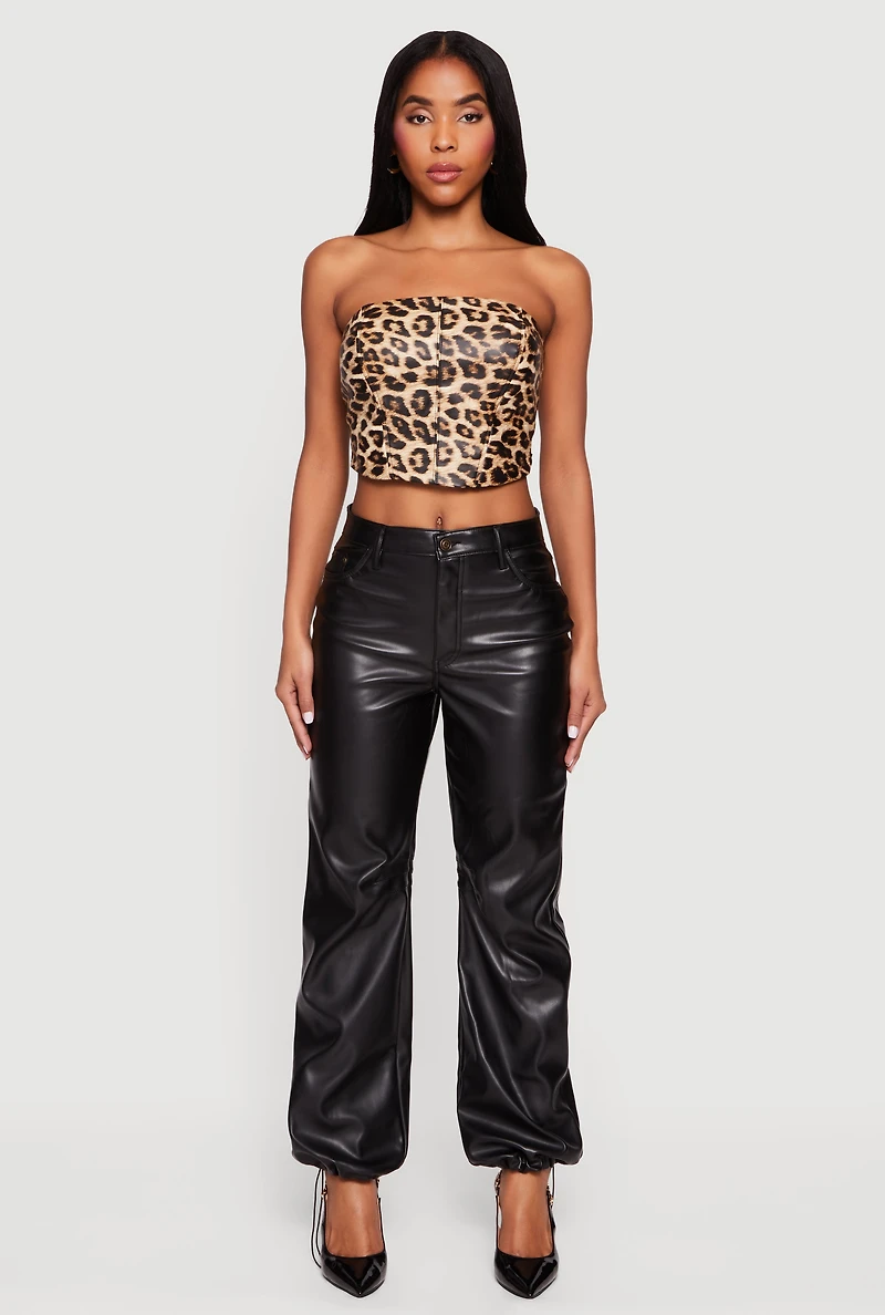 Womens Fleece Lined Faux Leather Joggers, Black, Size S