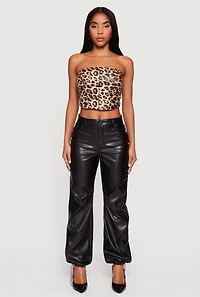 Womens Fleece Lined Faux Leather Joggers, Black, Size S