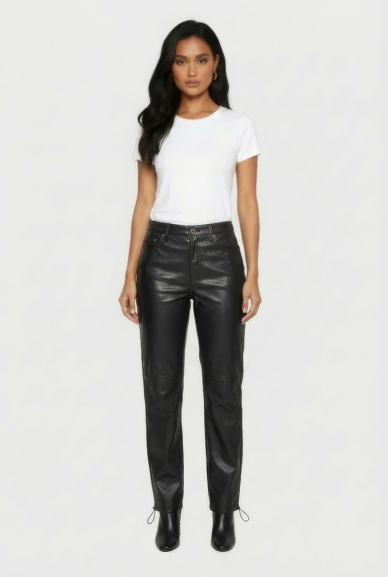 Fleece Lined Faux Leather Joggers