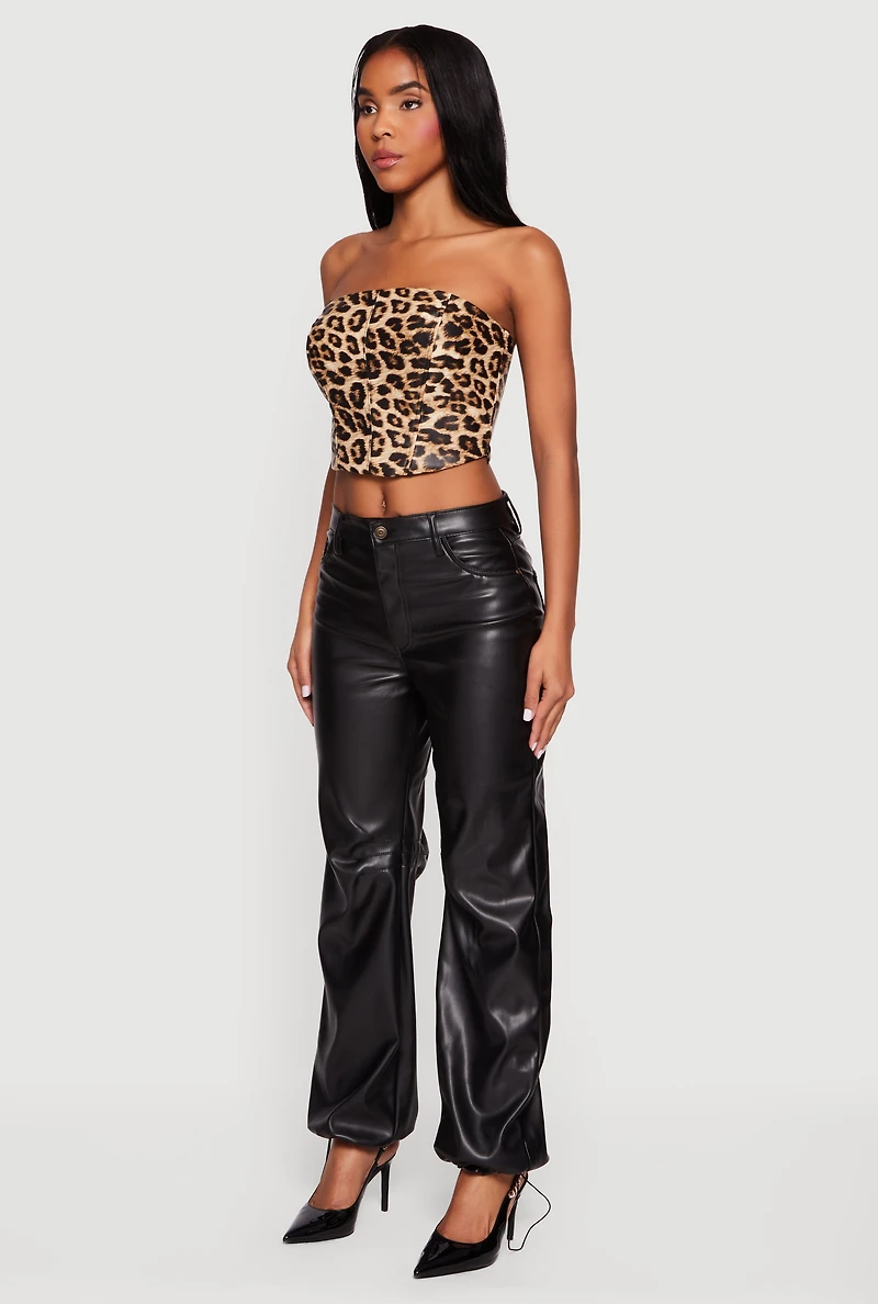 Womens Fleece Lined Faux Leather Joggers, Black, Size S