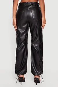 Womens Fleece Lined Faux Leather Joggers, Black, Size S