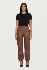 Fleece Lined Faux Leather Joggers