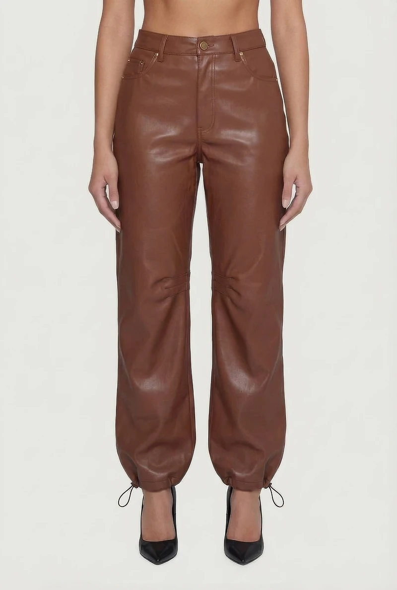 Fleece Lined Faux Leather Joggers
