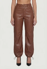 Fleece Lined Faux Leather Joggers