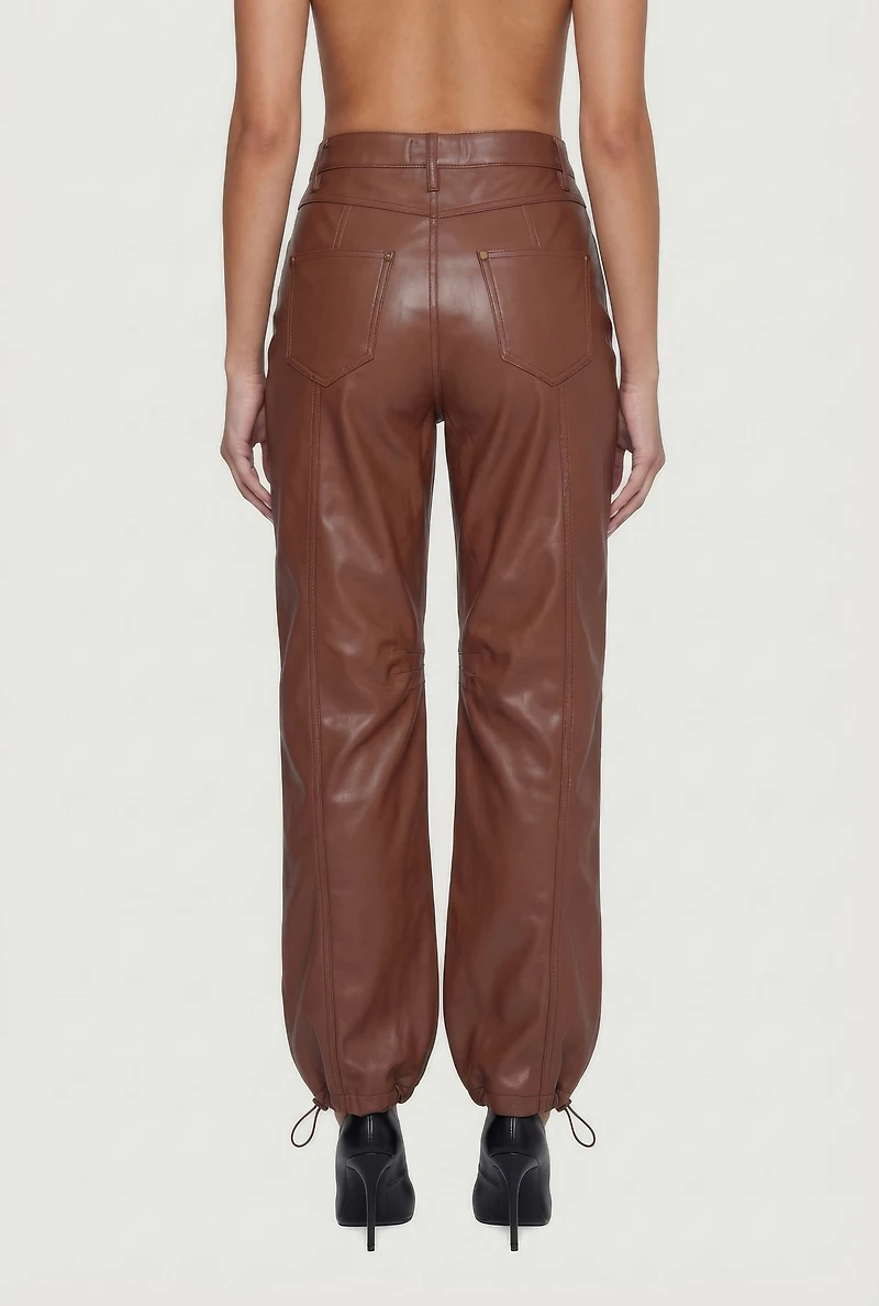 Fleece Lined Faux Leather Joggers
