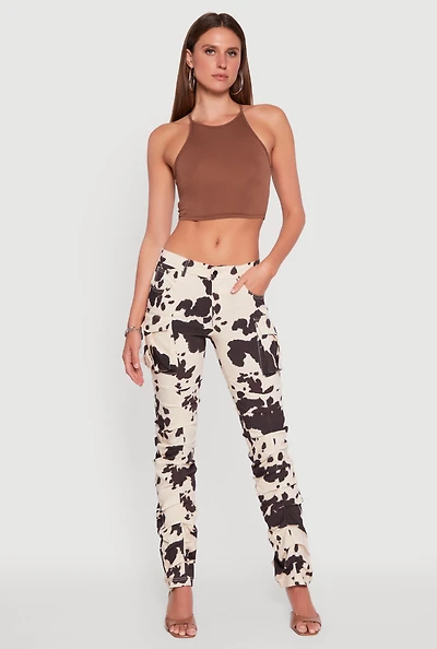Womens Printed Pattern Stacked Cargo Pants, Multi,