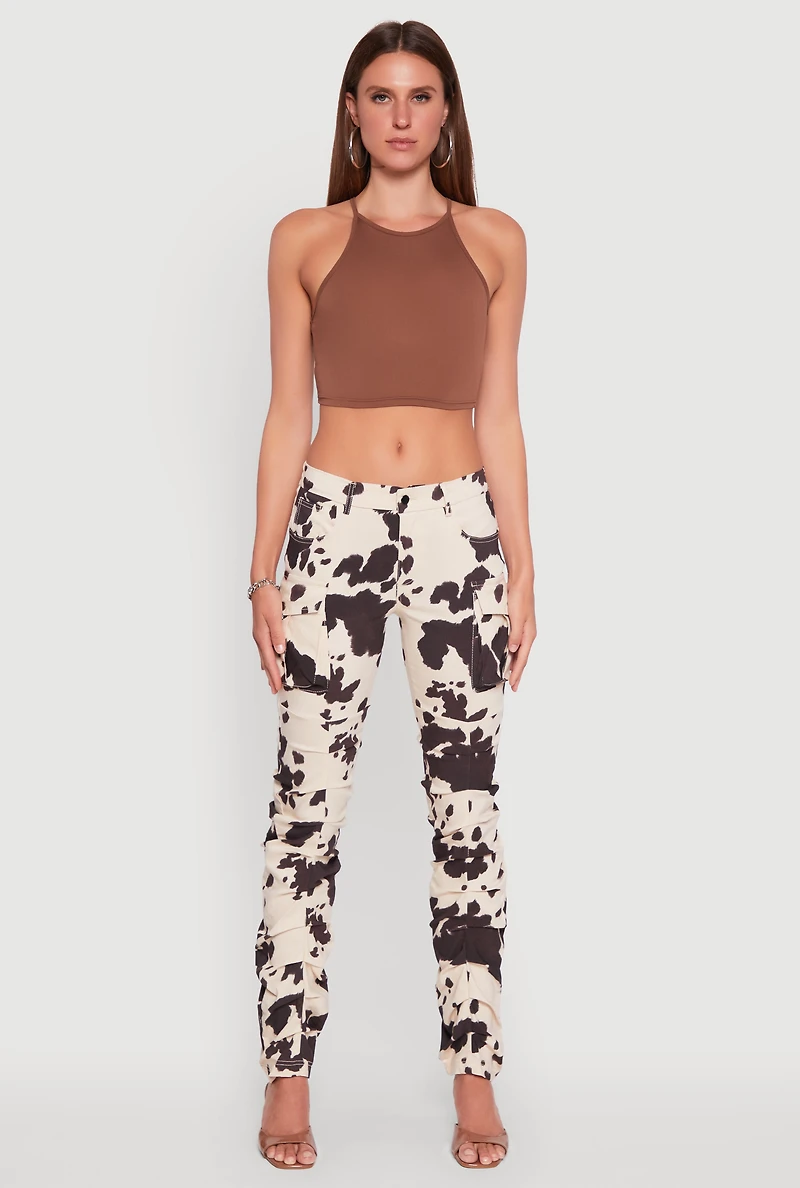 Womens Printed Pattern Stacked Cargo Pants, Multi, Size S