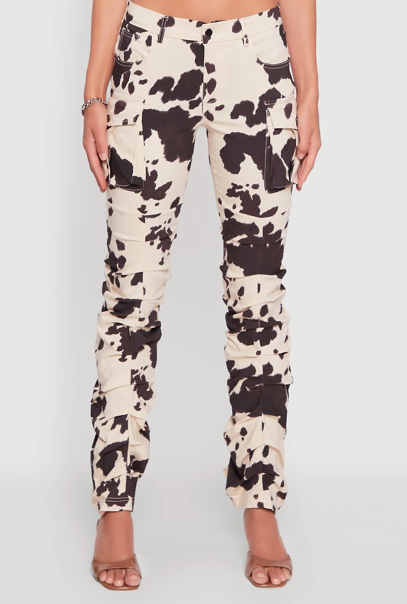 Womens Printed Pattern Stacked Cargo Pants, Multi, Size S