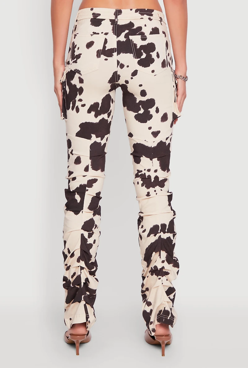 Womens Printed Pattern Stacked Cargo Pants, Multi, Size M