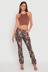 Womens Printed Pattern Stacked Cargo Pants, Multi,