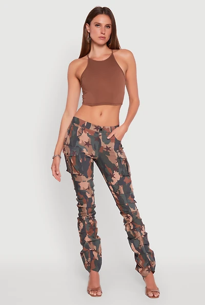 Womens Printed Pattern Stacked Cargo Pants, Multi, Size XL