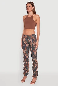 Womens Printed Pattern Stacked Cargo Pants, Multi,