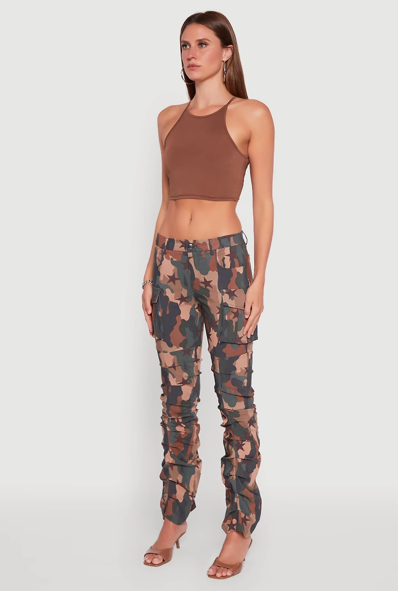 Womens Printed Pattern Stacked Cargo Pants, Multi, Size XL
