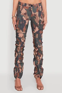 Womens Printed Pattern Stacked Cargo Pants, Multi,