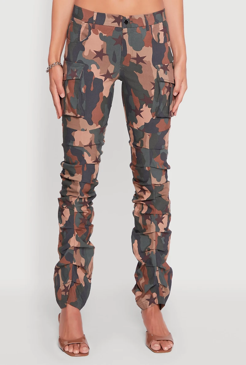 Womens Printed Pattern Stacked Cargo Pants, Multi,