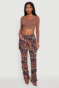 Womens Printed Pattern Stacked Cargo Pants, Multi,