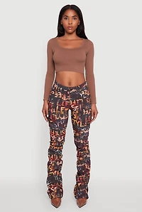 Womens Printed Pattern Stacked Cargo Pants, Multi,