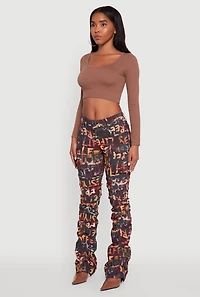 Womens Printed Pattern Stacked Cargo Pants, Multi,