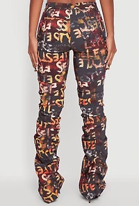 Womens Printed Pattern Stacked Cargo Pants, Multi,