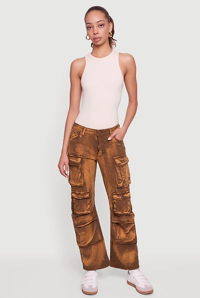 Womens Acid Wash Straight Leg Utility Jeans,