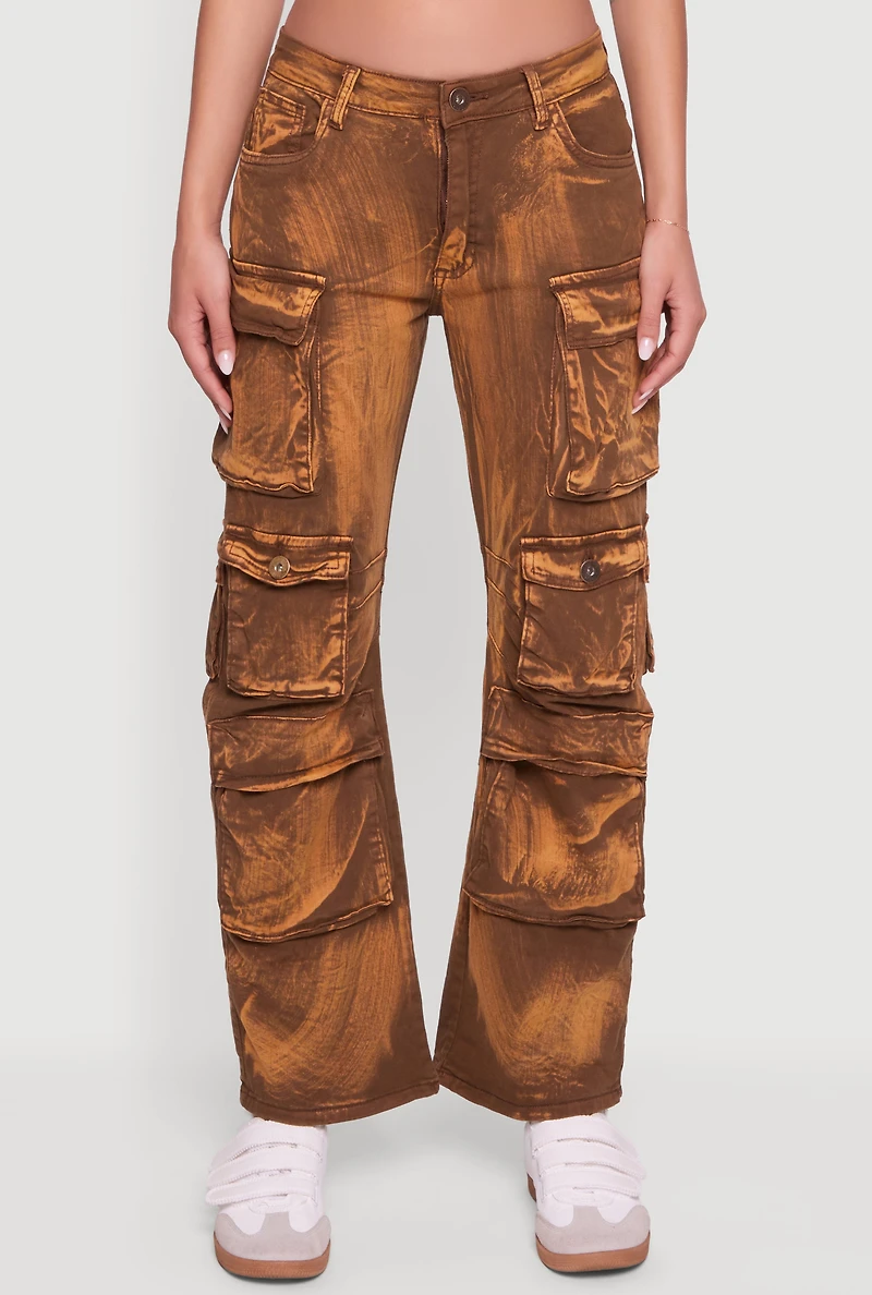 Acid Wash Straight Leg Utility Jeans