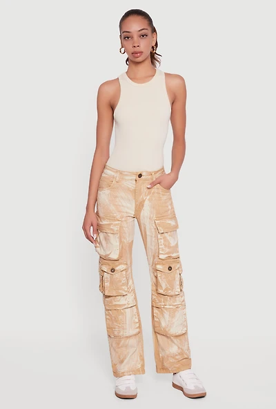 Acid Wash Straight Leg Utility Jeans