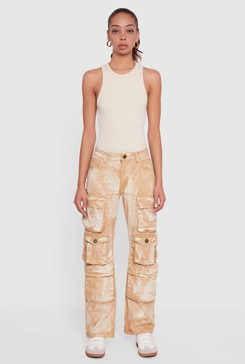 Acid Wash Straight Leg Utility Jeans