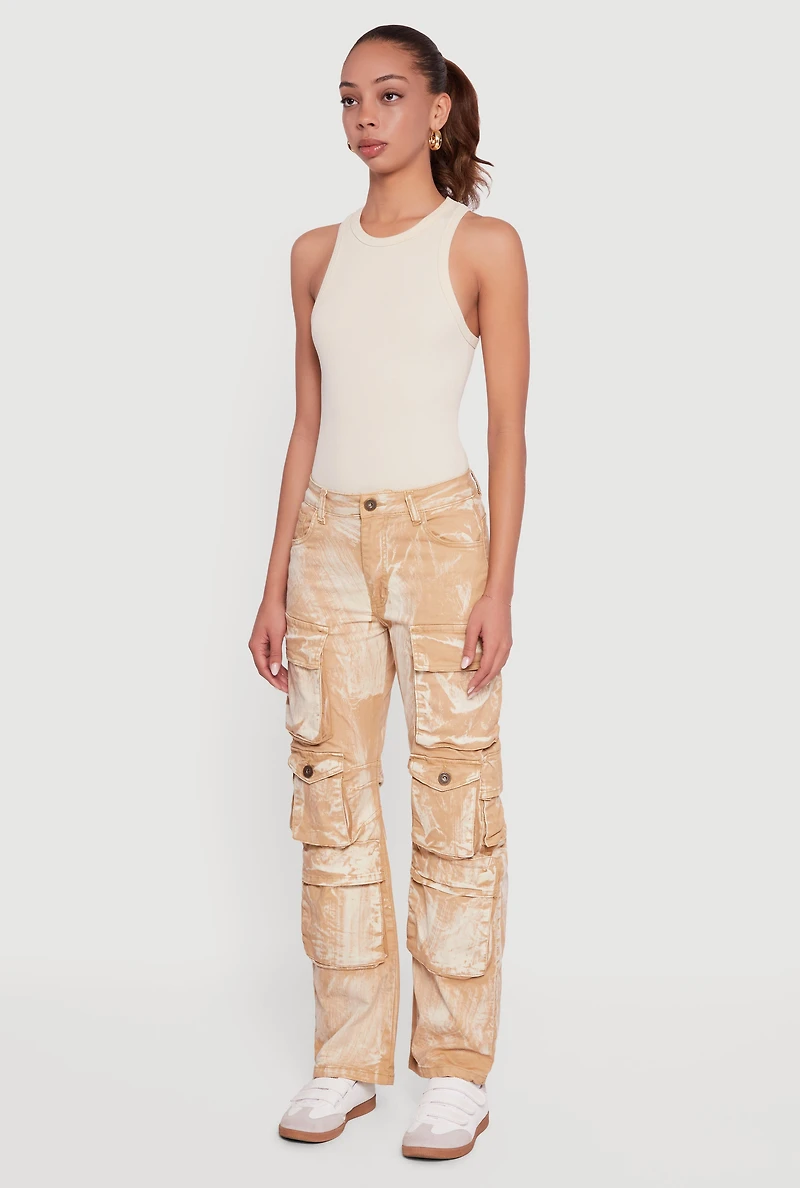 Acid Wash Straight Leg Utility Jeans