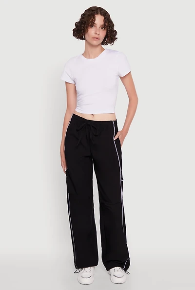 Womens Hyper Stretch Contrast Piping Track Pants,
