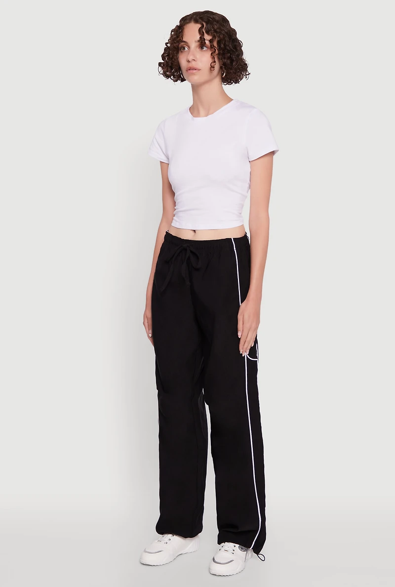 Womens Hyper Stretch Contrast Piping Track Pants, Black,