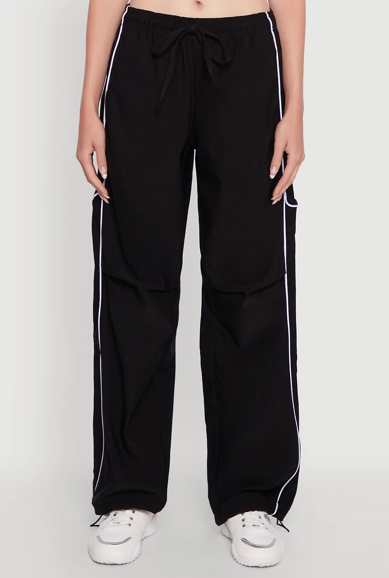 Womens Hyper Stretch Contrast Piping Track Pants, Black,