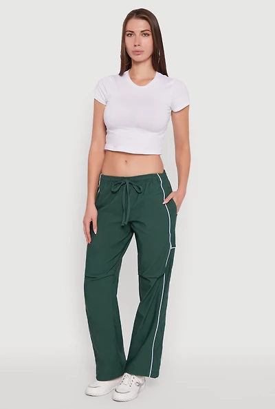 Womens Hyper Stretch Contrast Piping Track Pants, Green, Size XL