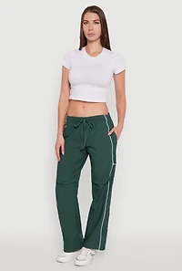Womens Hyper Stretch Contrast Piping Track Pants, Green, Size XL