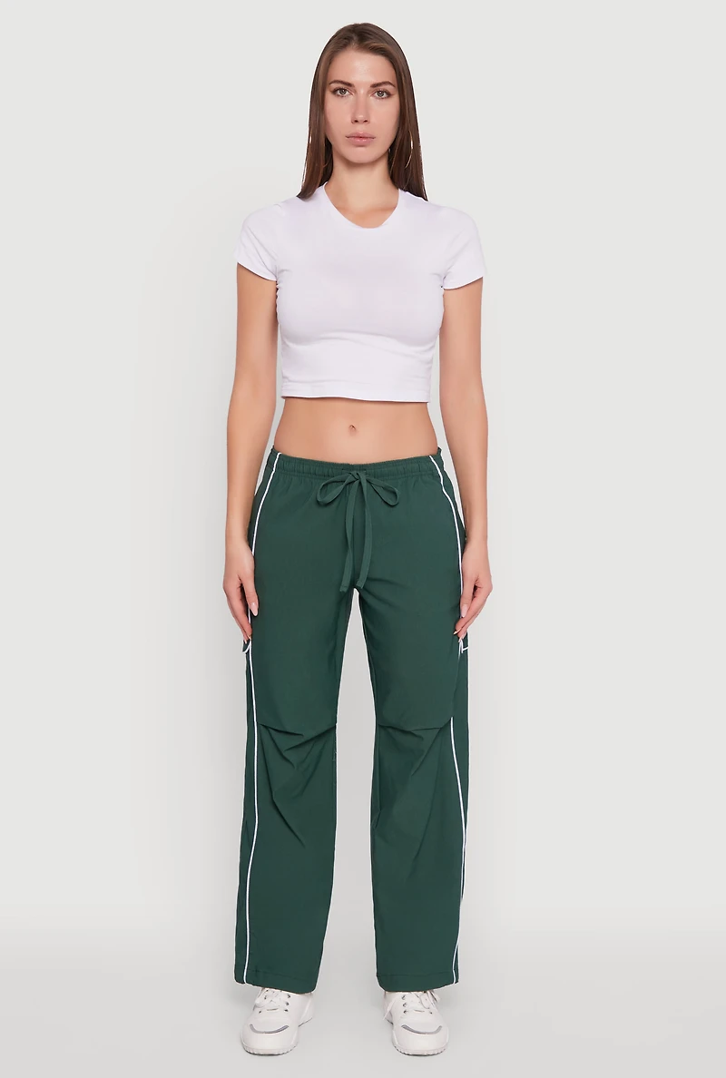 Womens Hyper Stretch Contrast Piping Track Pants, Green, Size XL