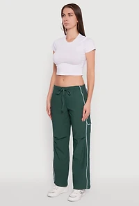 Womens Hyper Stretch Contrast Piping Track Pants, Green, Size XL