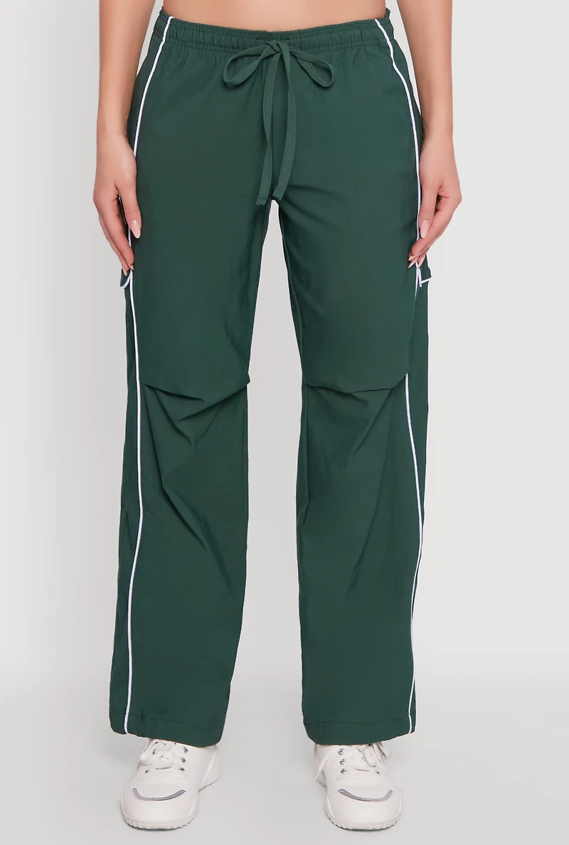Womens Hyper Stretch Contrast Piping Track Pants, Green, Size XL