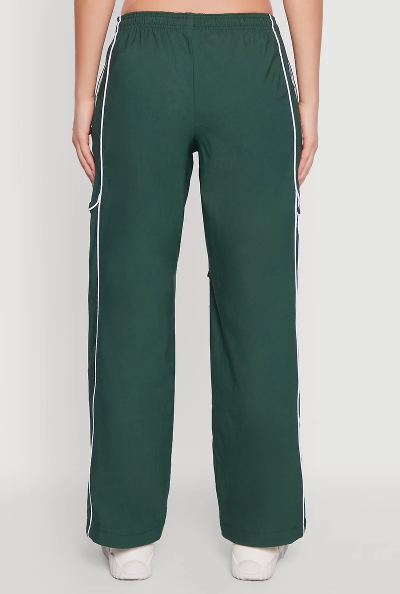Womens Hyper Stretch Contrast Piping Track Pants, Green, Size XL