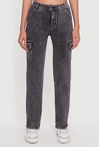High Waisted Straight Leg Acid Wash Jeans