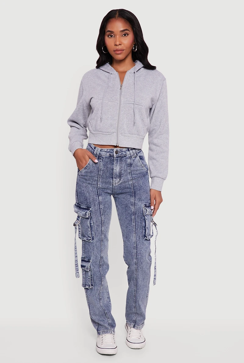 Womens Acid Wash Pintuck Slim Leg Utility Jeans, Blue,