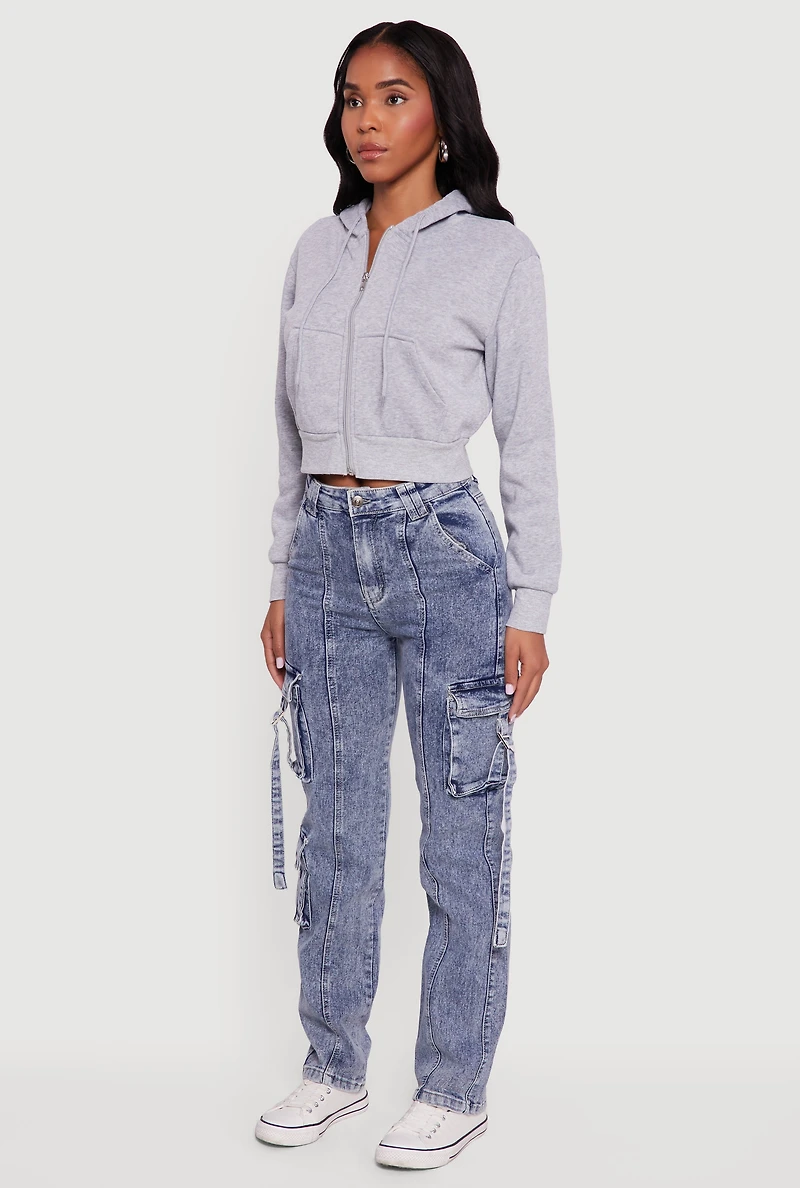 Womens Acid Wash Pintuck Slim Leg Utility Jeans, Blue,