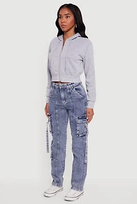 Womens Acid Wash Pintuck Slim Leg Utility Jeans, Blue,