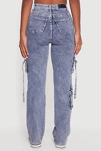 Womens Acid Wash Pintuck Slim Leg Utility Jeans, Blue,